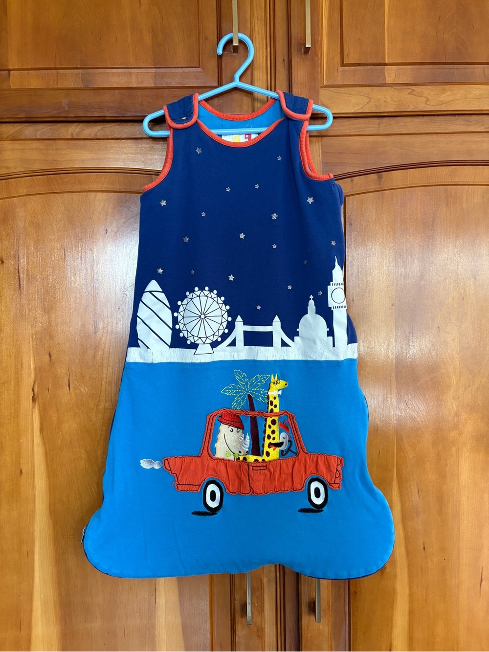 Sam & Jo Navy & Bright Blue Animal Car Sleep Sack with Orange Trim 6-18 months